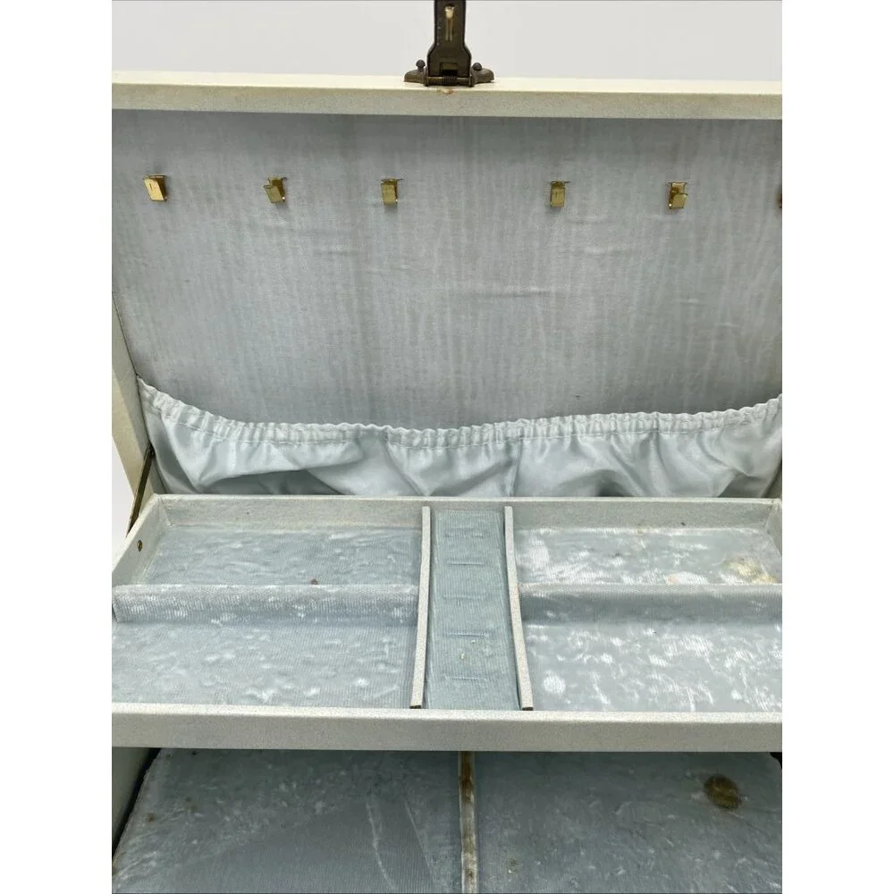 Vintage Ivory Jewelry Box Multi Level Tiered Drawer Key Velvet Buxton MCM